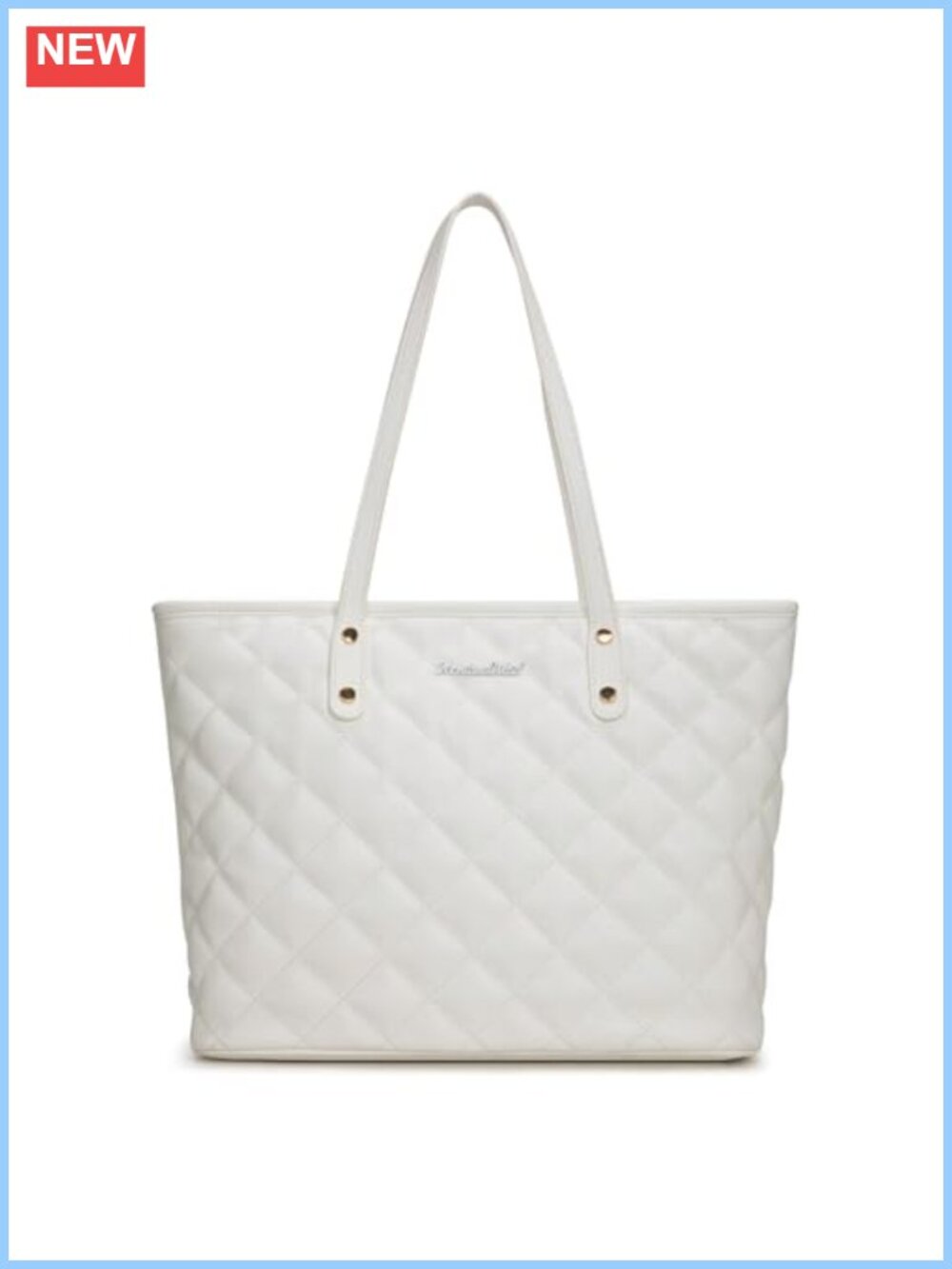 Quilted Vegan Leather Tote Bag Top Zipper Shoulder Handbag